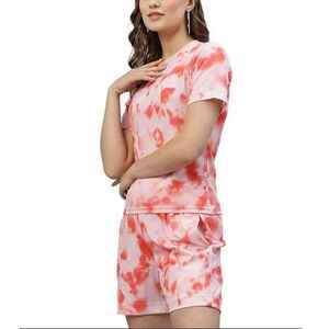 Ensemble d'été pour femmes en coton mélangé de bonne qualité, doux, à manches courtes, coupe moderne, confortable, élégant, tie-dye - Product Image 6