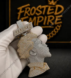 Pendentifs Moissanite Bicolores Breloques Portrait Glaçon Collier Plaqué Or et Argent Bijoux Hip Hop - Product Image 4