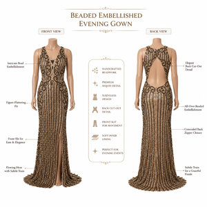 Luxury Hand Beaded Evening Gown for Women Sleeveless Designer Formal Prom Wedding Reception Cocktail Party Maxi Dress Elegant - Product Image 5