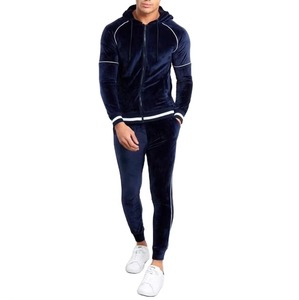Men's Navy Blue Tracksuit Full <b>Zip</b> <b>Hooded</b> Casual Sporty Style With Side Pockets Autumn Wear Regular Fit Solid Color - Product Image 1
