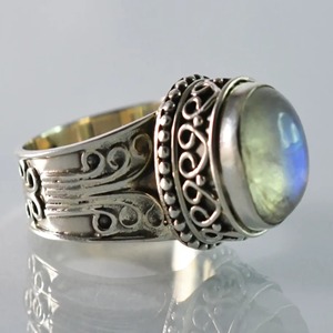 Blue Fire Rainbow Moonstone <b>Ring</b> 925 Sterling <b>Silver</b> Handmade <b>Statement</b> Promise <b>Ring</b> for Women Boho Oval June Birthstone Jewelry - Product Image 4