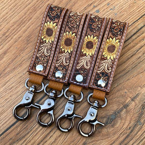 Porte-clés porte-clés en cuir usiné de conception personnalisée promotionnelle en gros porte-clés en cuir de vache durable et durable - Product Image 3