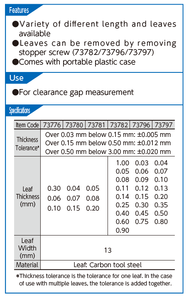 SHINWA <b>Feeler</b> <b>Gauge</b> 73776 for clearance gap measurement with 9 Leaves Range 75mm with portable plastic case - Product Image 3
