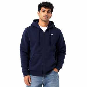 Solid Navy Full <b>Zip</b> Men <b>Hoodies</b> Cotton Fleece Regular Fit Kangaroo <b>Pocket</b> Custom Logo Autumn Winter Wholesale Manufacturer - Product Image 1