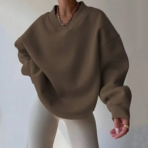 Nuevas Sudaderas Casuales Deportivas de Otoño para Mujer, Talla Grande, Manga Larga, Cuello en V, Color Sólido - Product Image 5