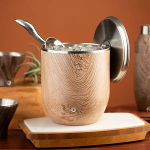 Swell Wood Grain <b>Ice</b> <b>Bucket</b> Crafted From Insulated Metal Features Matching <b>Lid</b> And Sleek Ergonomic Metal Scoop For Entertaining - Product Image 3