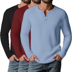 Camisa Henley de punto gofrado para hombre Warpro, manga larga, transpirable, térmica, informal, con botones, ropa al por mayor OEM para hombre - Product Image 1
