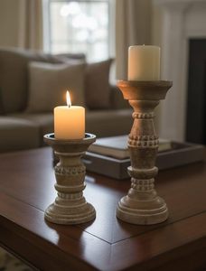 Support de bougie carré <span class=keywords><strong>en</strong></span> <span class=keywords><strong>bois</strong></span> de manguier <span class=keywords><strong>tourné</strong></span> à la main, style hurricane, pour décoration intérieure - Product Image 1