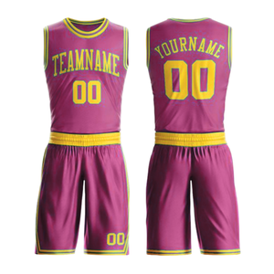 Custom Sublimated Basketball Jersey Set Unisex Purple <b>Yellow</b> Trim Moisture Wicking Sleeveless <b>Tank</b> <b>Top</b> Shorts Adult All Seasons - Product Image 1