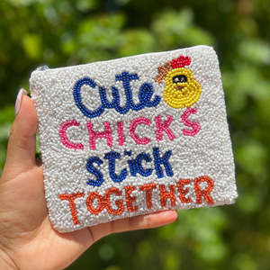 <b>Cute</b> Chicks Stick Together Clutch Pouch Handmade Natural Seed Bead Zip Coin <b>Purse</b> Trendy Multicolor Custom Size Custom Text Gift - Product Image 1