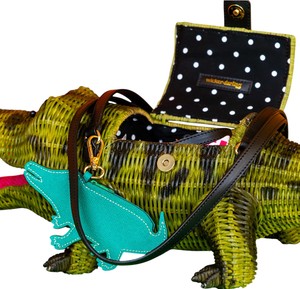Handmade Crocodile Shaped Rattan <b>Bag</b> Plant Fiber <b>Wicker</b> Crossbody Animal Storage <b>Bag</b> Green With Pink Tongue - Product Image 6