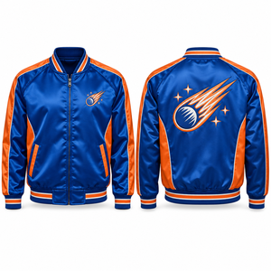 Varsity Satin <b>Jacket</b> Sublimated Graphics Smooth Finish Ribbed Collar Personalized Artwork Embroidered <b>Patch</b> Promotional Athletic - Product Image 4