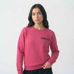 เสื้อสเวตเชิ้ตคอกลมสีชมพูสดใสสำหรับผู้หญิง ยี่ห้อฮอว์คอาย ทรงปกติ ผ้าฝ้ายถัก 100% พิมพ์ลายตัวอักษร สไตล์ฤดูใบไม้ร่วง - Product Image 3