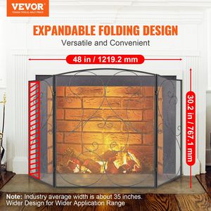 Sturdy 3-Panel Iron <b>Mesh</b> Fireplace <b>Screen</b> 48\"L X 30.2\"H Spark Guard Cover No Assembly Required Free Standing - Product Image 2