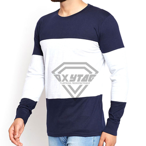 T-shirts personnalisés à manches longues pour hommes, en coton, col rond, à blocs de couleur, bicolores, avec épaules tombantes, pour fabricants de vêtements - Product Image 1