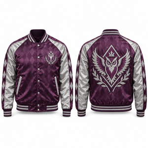 Varsity Satin <b>Jacket</b> Sublimated Graphics Smooth Finish Ribbed Collar Personalized Artwork Embroidered <b>Patch</b> Promotional Athletic - Product Image 5