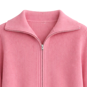 Veste en tricot zippée pour femme, texture côtelée douce, manches longues, décontractée, légère, pour un usage quotidien, coupe confortable - Product Image 5