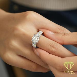 Elegant Moissanite Diamond Engagement <b>Ring</b> Round Cut Center Stone <b>Silver</b> Tone Bridal <b>Ring</b> Luxury <b>Statement</b> Jewelry For Women - Product Image 3
