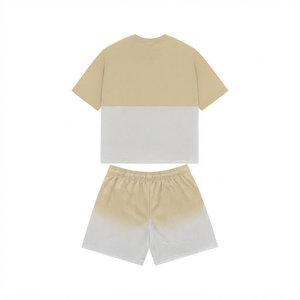 280 GSM Premium Cotton Blend Beige White <b>Flame</b> Print T <b>Shirt</b> Shorts Set Custom Logo Screen Print Private Label - Product Image 2