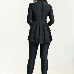 Customize Islamic Beach Ready Womens Modest Polyester/Nylon High Cut 2-Piece Bathing Suit Extended Length Swim Top Front - Product Image 4