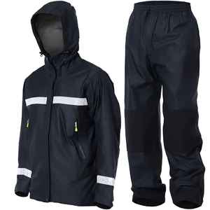 Universal Adult Waterproof Windproof Polyester <b>Rain</b> Suit <b>Black</b> Hooded <b>Jacket</b> Reflective Stripes Matching Pants Outdoor Hiking - Product Image 5
