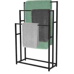 Premium <b>Freestanding</b> Waterproof Towel Rack Brushed Gold Double <b>Bar</b> Bathroom Stand Luxury Steel Classic Valet Hanger Holder - Product Image 4