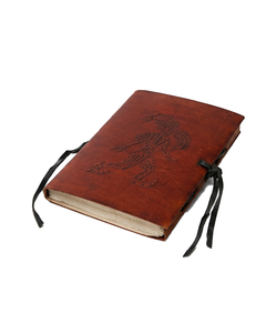 Diario de cuero del estilo del Suroeste, Cuaderno Kokopelli, Diario de papel hecho a mano con borde deshilachado, Cuaderno de viaje con cierre de hilo y cubierta de cuero - Product Image 1