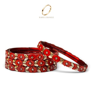 กำไลข้อมือแก้วคัชเมียร์สำหรับเจ้าสาว ลายดอกไม้สีแดง ชุบทอง ประดับคริสตัลระยิบระยับ เหมาะสำหรับงานแต่งงาน งานเฉลิมฉลอง ขายส่ง - Product Image 2