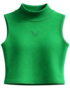 Débardeur côtelé vert vif personnalisé pour femme avec motif papillon en relief, sans manches, été, fabrication sur mesure - Product Image 1