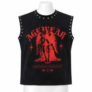 Wholesale Custom printed street fashion retro sleeveless distressed washed vest men's acid washed vest sleeveless solid T-shirt - Product Image 3