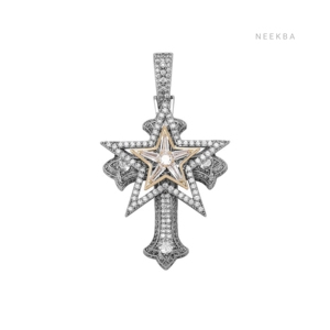 Pendentif Croix Cinq Étoiles - Pendentif en Argent Sterling 925 avec Diamant Moissanite, Bijou Artisanal Hip Hop Bling Brillant pour la Foi - Product Image 4