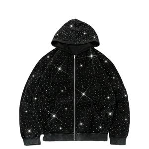 All Rhinestone Zip Hoodies Sparkle Crystal Studded Regular Fit Streetwear Fleece Custom Logo Eco-Friendly 300g Cotton Jacket <b>Men</b> - Product Image 1