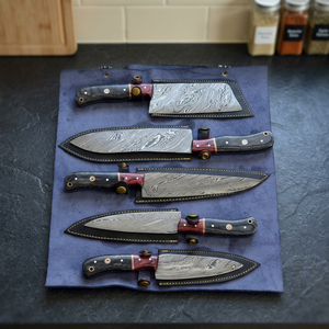 Ensemble de 5 couteaux de chef en acier Damas fait main avec manche en bois de Pakka et étui en cuir fin, cadeau de Noël pour vous - Product Image 3