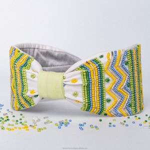 Diadema bordada con cuentas geométricas para niños, accesorio para el cabello hecho a mano para mujer, diadema acolchada ancha con patrón amarillo verde azul 2025 - Product Image 2