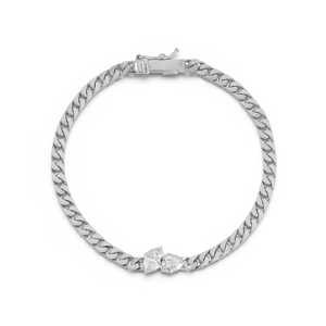 14K <b>Solid</b> <b>Gold</b> 925 Silver Curb Chain <b>Bracelet</b> Lab Grown Diamond Pear Marquise Cut Matte Miami Linked <b>Charm</b> Wholesale Unisex Gift - Product Image 1