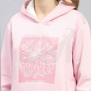 Sudadera con Capucha Rosa Floral para Mujer con Diseño de Estampado Metálico en el Logotipo Frontal, Corte Regular, para Otoño, Ligera y Cómoda - Product Image 5