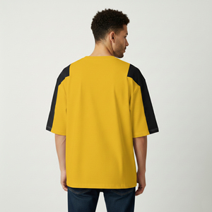 Hot Selling Streetwear Boxy Fit Drop Shoulder Color Block <b>Patchwork</b> Men's Yarn Dyed T-<b>shirts</b> Letter Pattern Men's Summer T-<b>Shirt</b> - Product Image 6
