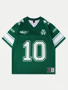 เสื้อฟุตบอลสีเขียวคอวีผ้าตาข่าย พิมพ์ลายแบบซับลิเมชั่น สำหรับผู้ใหญ่ แขนสั้น ระบายอากาศได้ดี ชุดกีฬาอเมริกันฟุตบอล - Product Image 1