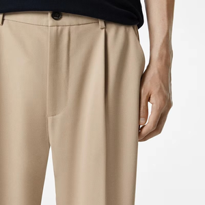 Pantalon habillé plissé beige pour homme, taille haute, coupe décontractée, jambe droite, pantalon formel, pantalon ajusté élégant et décontracté - Product Image 4