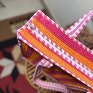 Candy Stripe <b>Canvas</b> <b>Tote</b> Bag Bohemian Style Open Top All Seasons Shopping Women's <b>Tote</b> - Product Image 2