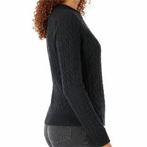 Pull en maille torsadée noir pour femme, col rond, doux, chaud, décontracté, manches longues, classique, élégant, confortable, 2 pièces devant - Product Image 3