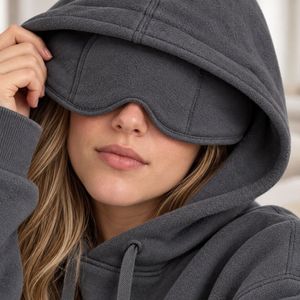 Charcoal Grey Women's Oversized <b>Sleep</b> <b>Mask</b> Hoodie Soft Fleece Pullover Kangaroo Pocket Drawstring Hood Casual Lounge Streetwear - Product Image 6