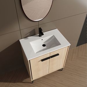 Mobile bagno da 30 pollici in legno ingegnerizzato con lavabo e armadietto contenitore, include ante - Product Image 1