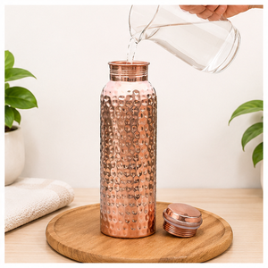 Pure <b>Copper</b> Eco-Friendly Water Bottle Handmade Hammered Design for Ayurvedic Health Benefits Yoga Gym & Travel - Product Image 2