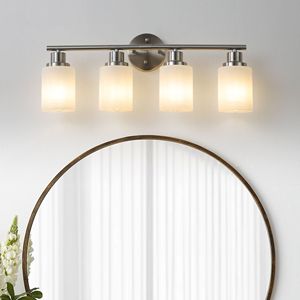 24\" Modern 4-<b>Light</b> Vanity Wall <b>Sconce</b> Brushed Nickel Finish Frosted Glass Shades for Bathroom Hallway Lighting No Bulb Required - Product Image 1