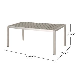 Table de repas d'extérieur Coral avec structure en aluminium et plateau en imitation bois finition grise - Product Image 5