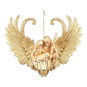 Décoration de Noël et du Nouvel An créative pour la maison, peinture dorée antique en cuivre mat, paillettes dorées, ornement en acrylique en forme d'ailes de la Sainte Famille - Product Image 1