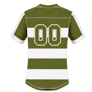 Camiseta de Rugby Verde Oliva y Blanca de Manga Corta, Cuello Redondo, Rayas, para Entrenamiento Deportivo, Partidos y Equipos - Product Image 2