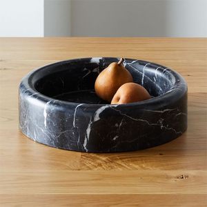 Cuenco de Mármol Negro con Pedestal, Plato Decorativo Redondo para Servir con Vetas Blancas para Decoración de Hogar, Cocina y Hostelería de Lujo - Product Image 2