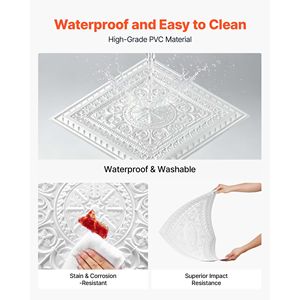 Lot de 24 dalles de plafond en PVC blanc 24x24, panneaux 3D géométriques à encastrer, lisses, résistants aux chocs, plaques peignables - Product Image 3